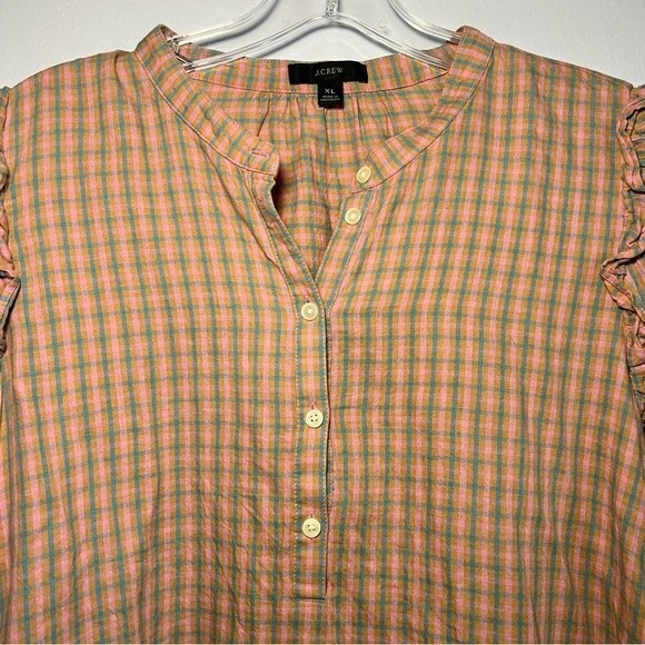 J. Crew Field Check Plaid Puff Sleeve Flannel Top - XL - Picture 12 of 12
